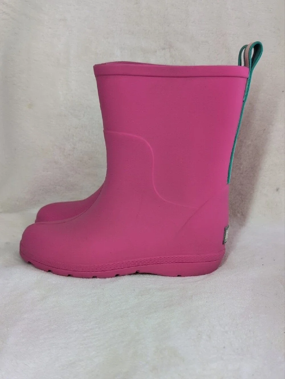 totes Kids Pink Rain Boots with Teal Pull Tabs